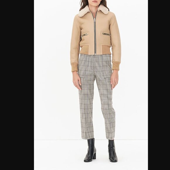 Sandro Cerone Shearling Bomber Aviator Leather Jacket Size S Beige Tan Designer - Picture 3 of 15